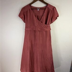 100% silk vintage Mimi Maternity Wrap-Style Midi Dress in Mauve